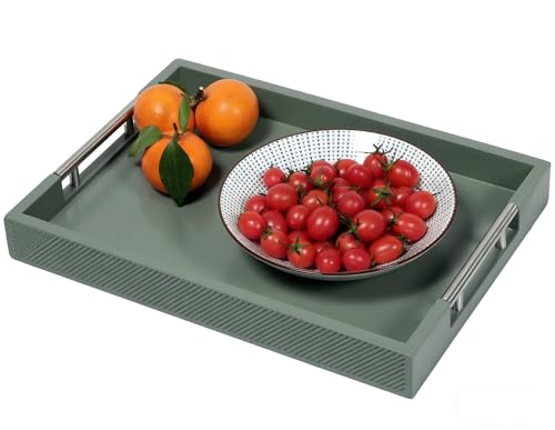 Serving Tray with Polished Metal Handles, 16.5''x12'' Rectangle Coffee Table Tray, Modern Decorative Tray, Large Ottoman Tray, Perfect for Storage and Display (Grey) - color: Gray