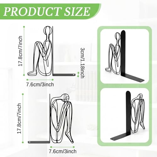 Sanwarm Metal Bookends Abstract Modern Book Ends Decorative Bookend for Home Office Library Desk Book Shelves Decor, Gift for Reading Enthusiasts Non-Skid Book Stoppers Holder (Black 1 Pair) - color: Minimalist