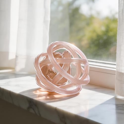 Glass Knot Teal Orbit Ball - 6 Inch Hand Blown Infinity Sculpture Decor Glass Orbit Home Decor Table Decoration Interio Art - color: Pink, size: 6" Diameter