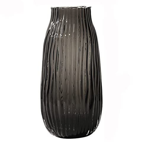 Black Grey Glass Vase for Flowers,Dark Grey Bud Tall Glass Vases,H-12.0" Simple Striped Design for Home Floor Decor,Farmhouse Decor, Centerpiece Coffee Table Decorations - color: Smoke Grey, size: H-12.0IN