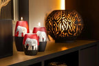 IYARA CRAFT 3 Wooden Candle Holders– Decorative Candle Holders with Inlaid Aluminium Antique Elephant – Intricate Details – Matte Wood Finish – Ideal for Modern & Rustic Settings (Rugby Shape)