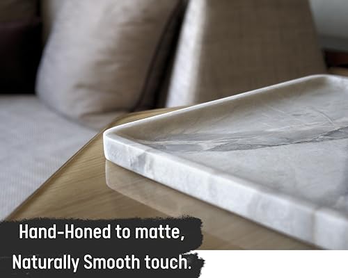 Natural Square Grey Marble Tray 10.6" – Luxurious Grey-White Marble Decorative Tray for Fruits, Food, Perfume, Jewelry, & Keys, Versatile Home Decor Tray for Bathroom, Vanity, Coffee Table & Entryway