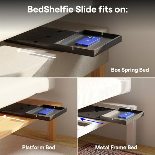 BedShelfie Bedside Shelf for Dorm Room Bunk Bed & Top Bunk, College Dorm Room Essentials, Bedside Caddy, Clip on Floating Desk Tray, Bed Side Table Storage, Loft Nightstand Decor - Black Wood Slide - color: Black