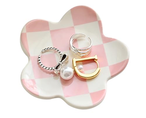 Preppy Teen Girls Gifts - Trendy Pink Room Decor, Checkered Jewelry Tray - style: Pink Checkered