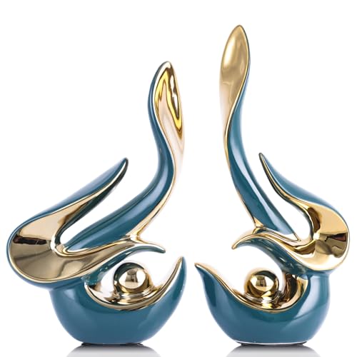 XMGZQ Mid Century Modern Abstract Art Home Decor Accent,Porcelain Statues for Living Room Coffee Table Centerpieces for Dining Room,Ceramic Sculptures and Gold Knick Knacks for TV Stand Decor (Green) - color: Green