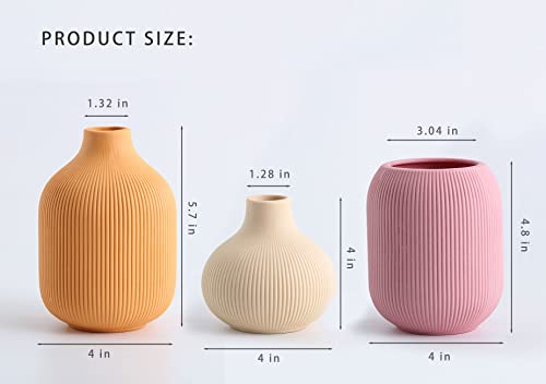 Ceramic Vase for Decor,Small Boho Vases Set for Home,Modern Minimalist Farmhouse Decoration,Decorative Bud Vases for Shelf Decor,Table, Bookshelf, Mantel and Entryway(Pink+Light Yellow+Orange)