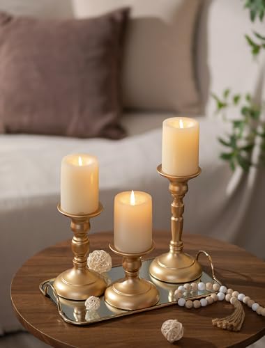Sziqiqi Gold Candle Holders Decor: Candle Holders for Pillars Candlesticks - Taper Candleholders Set of 3 for Wedding Table Fireplace Mantel Holiday