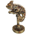 GENUINQ Steampunk Lizard Chameleon Statue Hand Painted Sculpture Resin Cyborg Sci-fi Collectible Figurine with Cool Gear for Home Table Book Shelf Man Cave Decor Gold