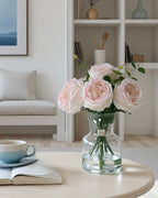 CHASMILE Lifelike Artificial Light Pink Rose Bouquet in Vase - 3D Petals & Stem Design - Table Centerpiece for Wedding, Restaurant, or Home Dining Room - color: Light Pink Simulated Rose With Vase
