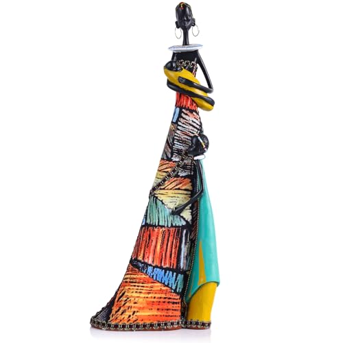 14.6" H African Art Statue for Home Decor, Colorful African American Women Sculpture Figurines - for Female Living Room Table Afrocentric Gifts for Women