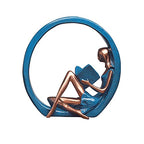 EKDJKK Resin Figurine Reading a Book Yoga Girl Bookshelf Bookcase Aesthetic Decoration Sculpture Accent Piece, Art Sculptures Modern Accents Figurine for Library Office Steel Statue Gifts