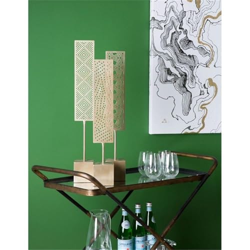 Pemberly Row Set of 3 Gold Metal Decorative Objects, Champagne Finish, Elegant Patterned Design, Modern Home Decor Accents, Sizes 4"x4"x28", 4"x4"x26", 4"x4"x24"