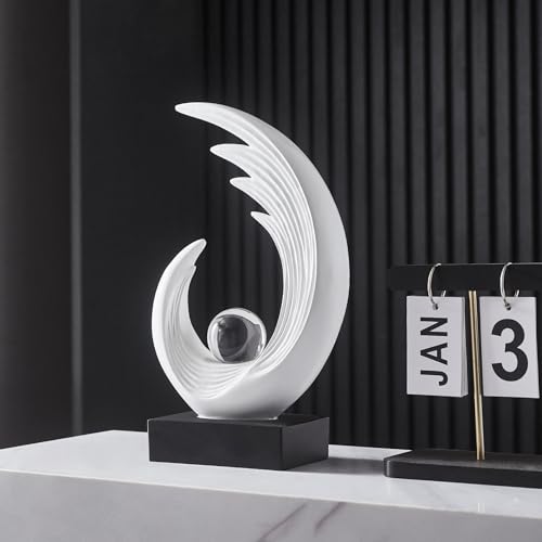 FJS Modern White Statue, Resin Shelf Decor, Abstract Art Sculptures for Living Room, Bookshelf, Dining Room, Office, Coffee Table, TV Stand - color: C-white