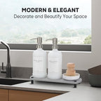 Kitchen Soap Dispenser Set with Instant Dry Tray,16 Oz Hand and Dish Soap White Glass Dispenser Set,Stainless Steel Pump,Waterproof Labels&Dish Brush,Luxury Soap Bottle for Kitchen,Bathroom - color: White Bottle+silver Pump