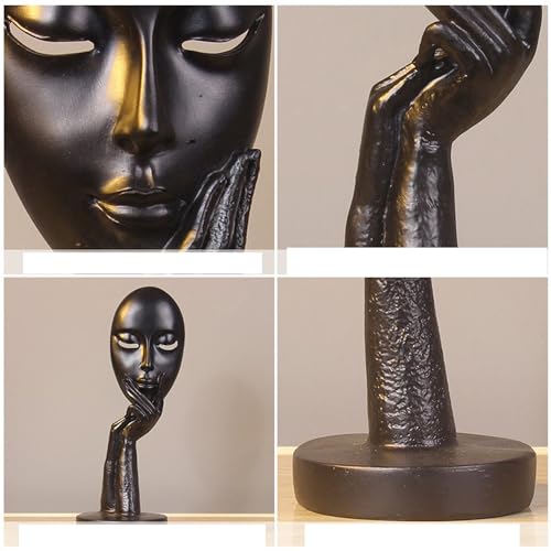 Elegant Abstract Thinking Woman Resin Sculpture - Modern Minimalist Geometric Decor, 7 Colors, 2 Sizes (12" and 15") - Contemporary Art for Living Room and Study (Black 12 inch) - color: Black 12 Inch