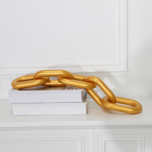 HMASYO Golden Wood Chain Link Decor, 5-Link Wooden Decorative Chain Home Decor Accents, Coffee Table Decor, Shelf Decor Aesthetic, Modern Bookshelf Table Decorative Objects for Living Room - color: Gold, size: 22"D x 3.9"W