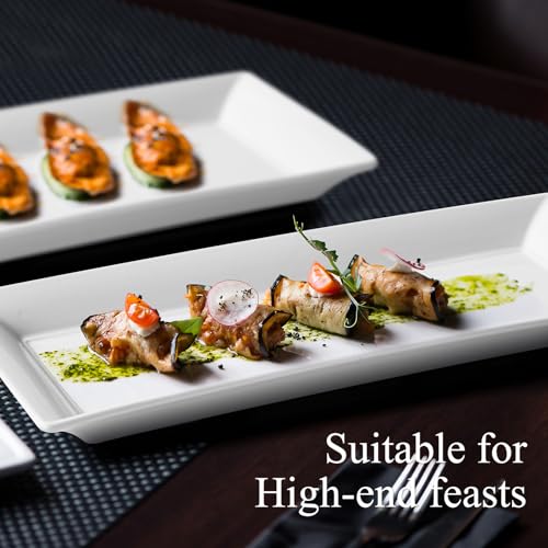 14" Rectangular Platters Set of 4, White Ceramic Platters, Large Serving Plates for Party, Entertaining, Wedding, Rectangle Serving Dishes for Steak, Sushi, Appetizer, Oven Dishwasher Safe - color: 14inch