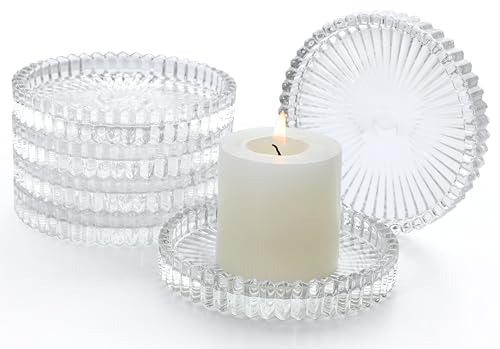 Pillar Candle Holder Set of 6, Glass Candle Holders for Pillar Candles, Clear Round Candle Plate for Table Centerpiece, Wedding, Party, Home Decor - color: Clear, size: 6 pcs