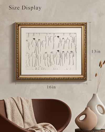 VIYYIEA Gold Framed Wall Art Canvas Print Home Decor Abstract Wall Art Room Decor Minimalist Portrait Artwork Wall Decorations Vintage Bathroom Decor Line-Drawn Wall Pictures Office Decor 13x16in - color: Crowds, size: 16"L x 13"W
