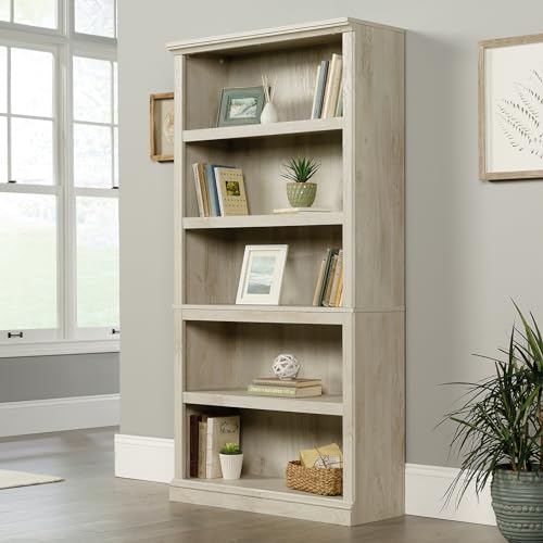 Sauder 5 Tier Book Shelf Wooden Bookcase Multipurpose Bookshelf for Home Office, Living Room, in Chalked Chestnut - color: Chalked Chestnut