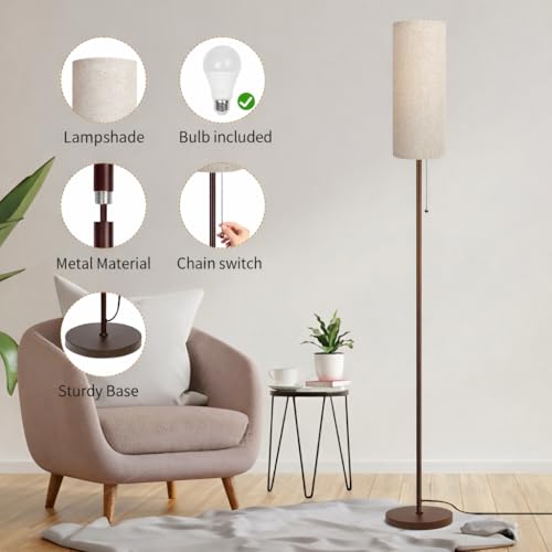Ldeco Floor Lamp for Living Room, Modern Standing Lamps with Lampshade, Minimalist Tall Lamp with Chain Switch for Living Room, LED Bulb Included (Beige+Brown) - color: Beige+Brown