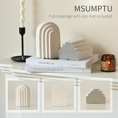 Decorative Bookends for Shelves, Set of 2 Book Ends for Heavy Books, Layered Arch Design Beige Bookend - color: Beige