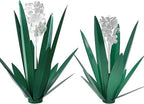 Metal Agave Plant Garden Art, 2 Pack Tequila Rustic Sculpture, Rustic Metal Agave Plants for Yard Stakes, Garden Figurines, Outdoor Patio (2 PCS White Flowers) - color: 2 Pcs White Flowers