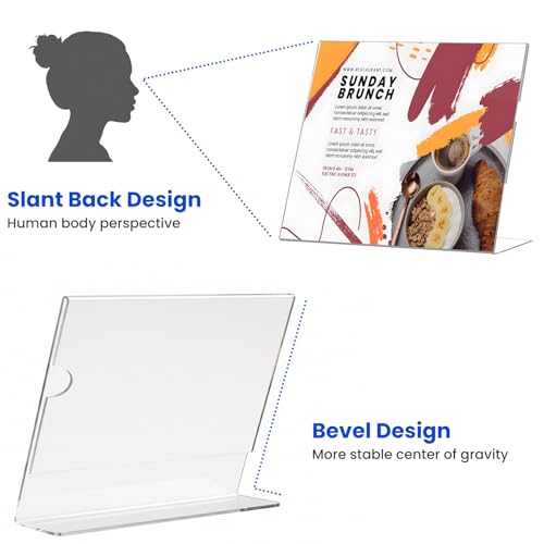 Acrylic Sign Holder 4 x 6 Horizontal, L-Shape Clear Plastic Display Stand for Tabletop, Acrylic Stands for Flyers, Table Paper Holder, Vertical Sign Holder 4x6 for Restaurants, Office and School (Slant 6 Pack 6x4) - size: Slant 6 Pack 6x4