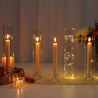 Hurricane Glass Candle Holders 4Pcs Fluted Candlestick Holders for Taper Candles with Cylinder Covers Crystal Candle Sticks Holder Decor for Wedding Birthday Christmas Table Decoration - size: stripe