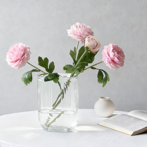 Clear Glass Vase for Flowers, U Shaped Ribbed Flower Vase for Centerpieces, Bouquet, Home Deco Vases 7.28 Inch, Modern Boho Glass Vases for Living Room, Bedroom, Wedding, Housewarming Gift - color: Clear
