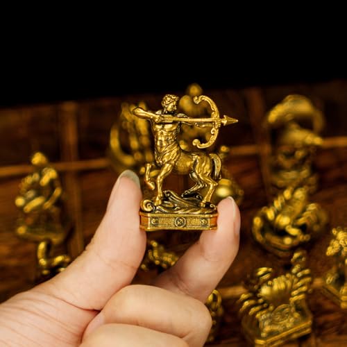 CHOVY Sagittarius – Sagittarius Archer Zodiac Brass Figurine – 100% Solid Handcrafted Retro Sculpture, Unique Desk Decor for Astrology Collectors - style: Sagittarius