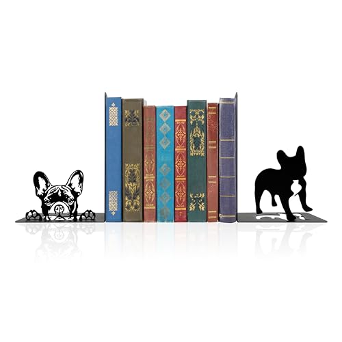 French Bulldog Theme Bookends Decor – Dog Gifts with Black Modern Bookends, Decorative Bookends for Shelves – Unique Book Stopper for Shelves (French Bulldog) - color: French Bulldog