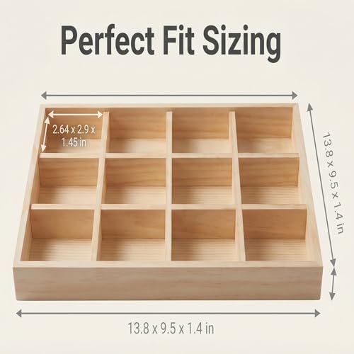 2 Pack Wooden Display Organizer Sorting Craft Tray Grid Display Divided Organizer for Bead Puzzle Card Crayons Sticker Trinket Organizing