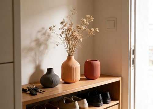 Modern Ceramic Vase Set 3 Small Flowers Decorative Vase Farmhouse Home Living Room Dining Table Room Desk Pottery - color: 15 Reddish Brown/Orange/Grey