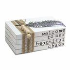 Lavender Inspired Welcome to Our Beautiful Chaos - Rustic Farmhouse Stacked Books - Set of 4 Wooden Book Bundle - Farmhouse Home Decor - Housewarming Gift - color: Welcome to Our Beautiful Chaos