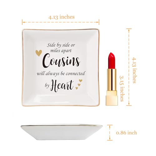 HOME SMILE Cousin Gifts Mother's Day,Ceramic Ring Jewelry Dish Tray Plate for Birthday Graduation Christmas Wedding,Sise by Side or Miles Away,Cousins will AwaysConnected by Heart - style: Cousin