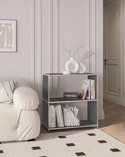 32-Inch 2-Tier Metal Bookcase, Open Shelf Storage Organizer for Living Room, Bedroom, Side Table or Nightstand Use, Modern DIY Assembly, Grey - color: Matt Grey