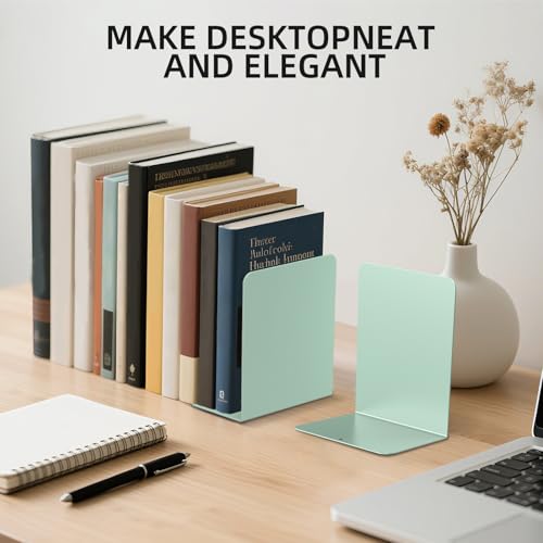Book Ends, 2 Pieces Metal Bookend for Shelves, Bookends for Heavy Books, Book Holders for Shelves, Desk Organizers, Book Dividers for Office, School, Bookstore, Home - color: E-green-smooth Surface, size: 2 Pieces