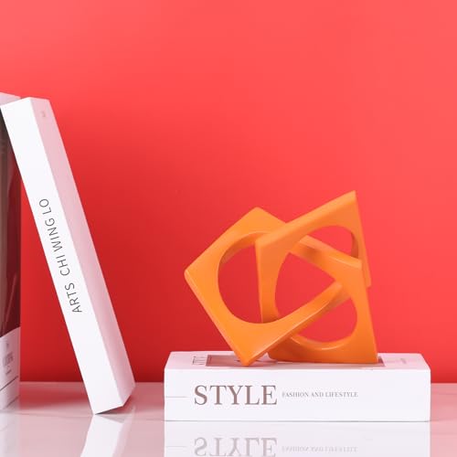 LCCCK Modern Geometric Sculpture Orange Knot Statue Decor, Home Orange Bookcase Centerpiece Jax Decorative, Geometric Tabletop Sculpture and Figurines, for Home Decor Accent Cube Decorative Ornaments - color: Orange