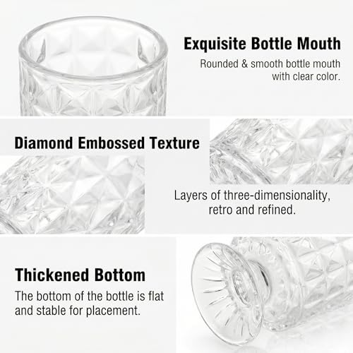 Goaste 3 Pack Embossed Big Base Vase, 7" Crystal Glass Vase, Hydroponic Green Plant Vases, Transparent Flower Vases with Ribbed Pattern for Wedding, Dining Table Centerpieces, Home Decor, Office