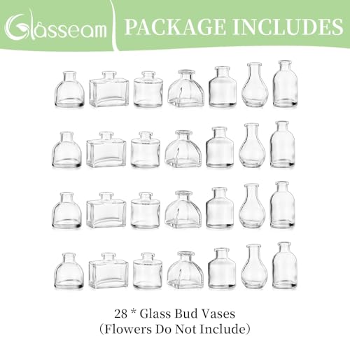 Glasseam Clear Glass Vases for Centerpieces: Mini Flower Vase Set 28Pcs Bud Vases in Bulk - Modern Small Vases for Home Room Wedding Party Dining Table Center Decor