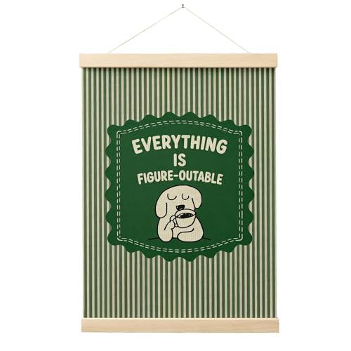 FGFK Everything is Figureoutable Inspirational Dark Green Wall Art Poster Hanger Frame, Motivational Dog Positive Affirmations Canvas Prints Framed Wall Decor for Home Office Classroom, 12x16 Inch - color: Dark Green-Dog