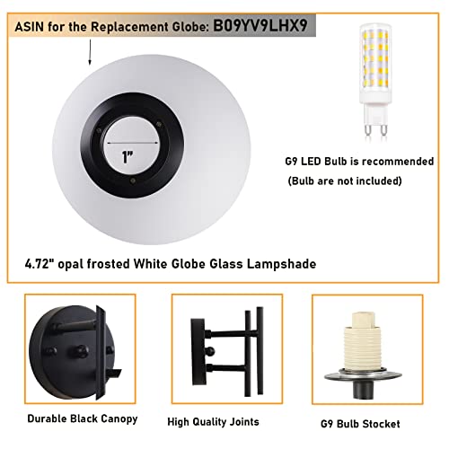 BYOLIIMA Black Globe Wall Sconces, 2-Light Modern Matte Black Vanity Lights with White Globe Glass Shade, Industrial Farmhouse Wall Lamp for Bedroom, Living Room, Kitchen, Bathroom - color: Black