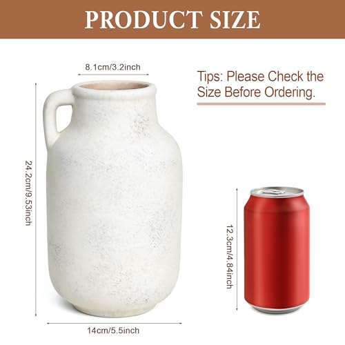 Ceramic Vase for Home Decor - 9.53 Inch Large White Farmhouse Vase, Rustic Handmade Flower Vase for Table Centerpiece, Living Room Shelf, Kitchen & Wedding Decor - color: 9.53”h-antique