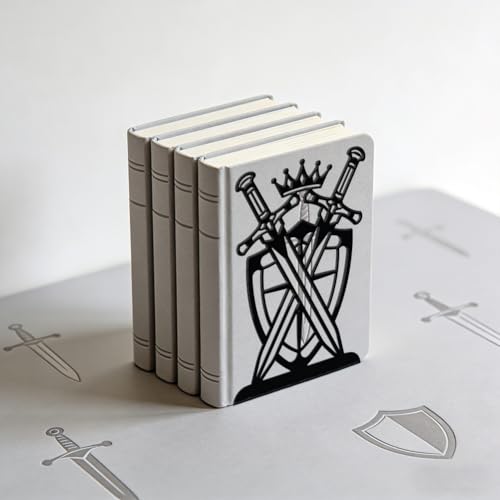 WADORN 1 Pair Dual Swords Decorative Bookends, Knight Theme Heavy Duty Metal Book Ends Western Non-Skid Black Book Stopper for Bookshelf Library Home Office Dorm Back to School, 5.3x4.3x7.9 Inch - color: Dual Swords