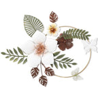 3D Metal Flower Wall Decor - 13.78'' Gold Circle Floral Wall Art with Green Tropical Leaves and Butterflies, Modern Boho Rustic Hanging Sculpture for Living Room Bedroom Bathroom Entryway Kitchen - style: Stylish Style