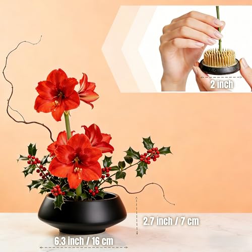 Ceramic Flower Pot Flower Arrangement Set Japanese Ikebana Floral Art Supplies Handmade Flower Bowl Decorative Flower Vase for Centerpieces (Small Black) - color: Small Black