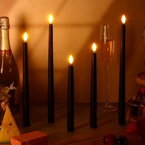 Rossesay 24 Pcs Flameless LED Taper Candles Battery Operated Candles 8.58'', 9.69'', 10.98'', 12.91'', 12.8'' Flameless Candlesticks Flickering for Halloween Christmas Church Wedding(Black) - color: Black, size: 8.58'', 9.69'', 10.98'', 12.91'', 12.8'', s