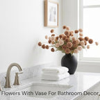 Artificial Flowers with Vase for Home Decor - Faux Mum Flower Arrangement Centerpiece, 12 Stems Beige and Brown Silk Flowers in Black Iron Vase for Dining Table Living Room Office Bedroom - size: Beige/Brown in vase