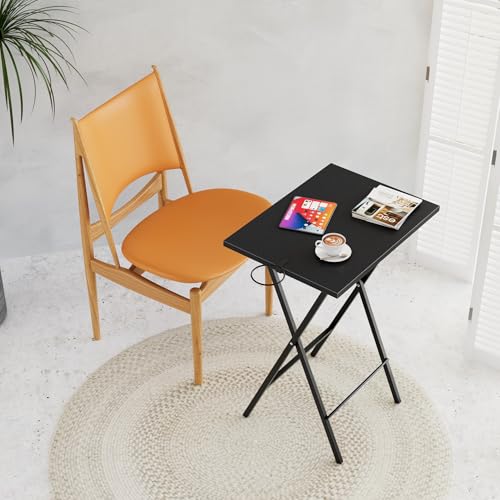 VECELO Folding TV Tray for Eating Set of 2, Portable Dinner/Snack Table with Cup Holder for Couch, Living Room and Small Space, Black - color: Black, size: 2 Pack